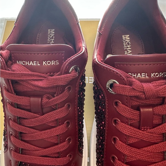 Michael Kors Deep Red Studded Sneakers - Picture 12 of 13